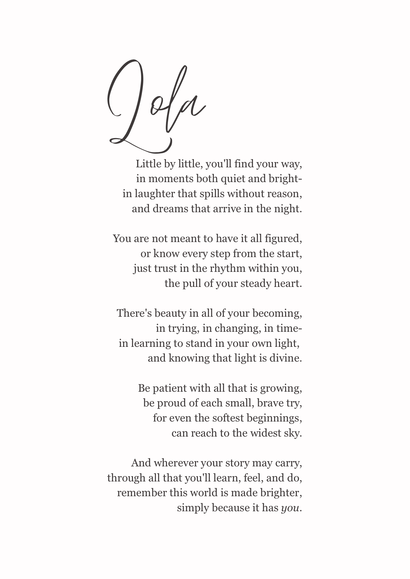The Lola- Personalised Poem