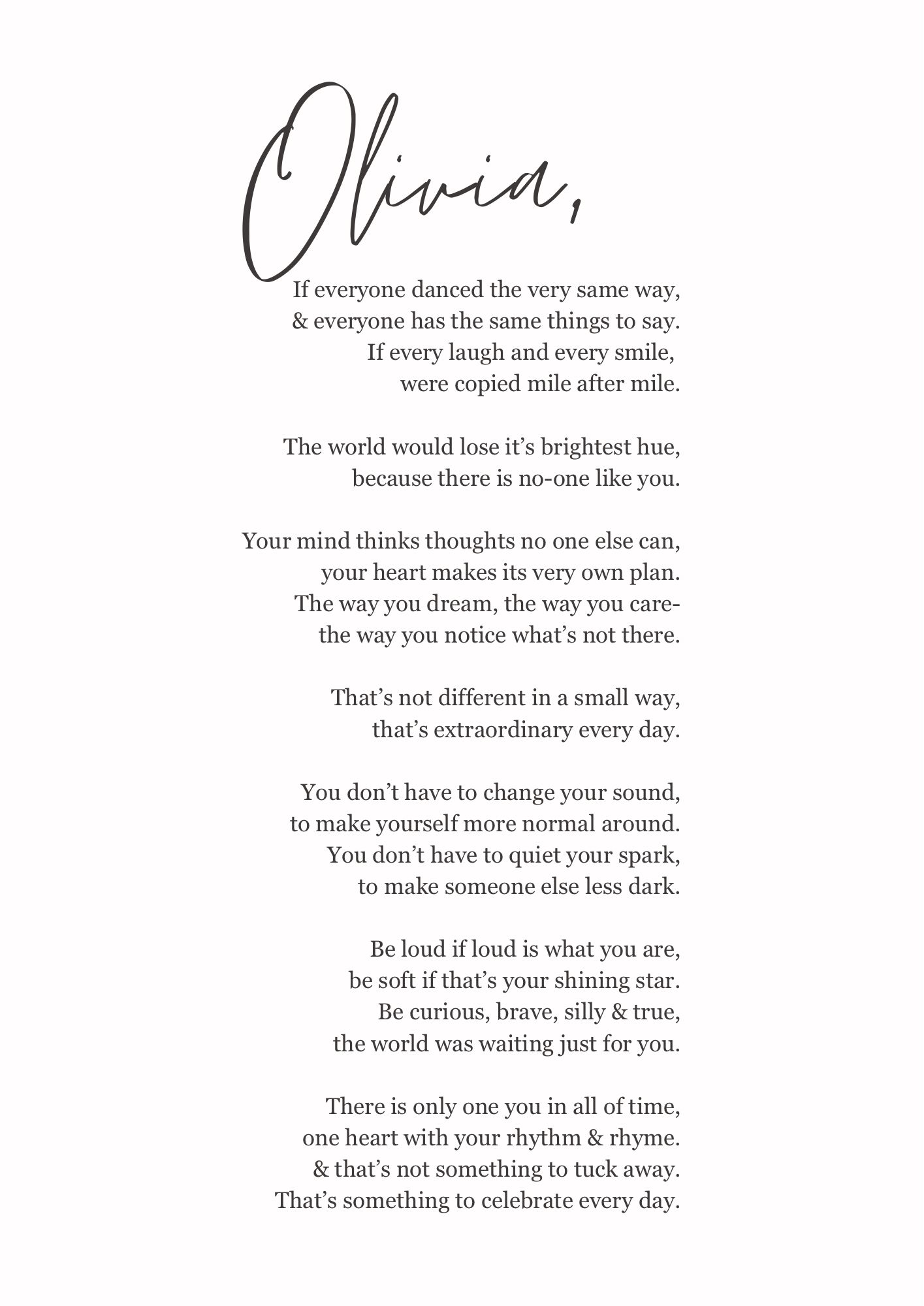 The Olivia- Personalised Poem