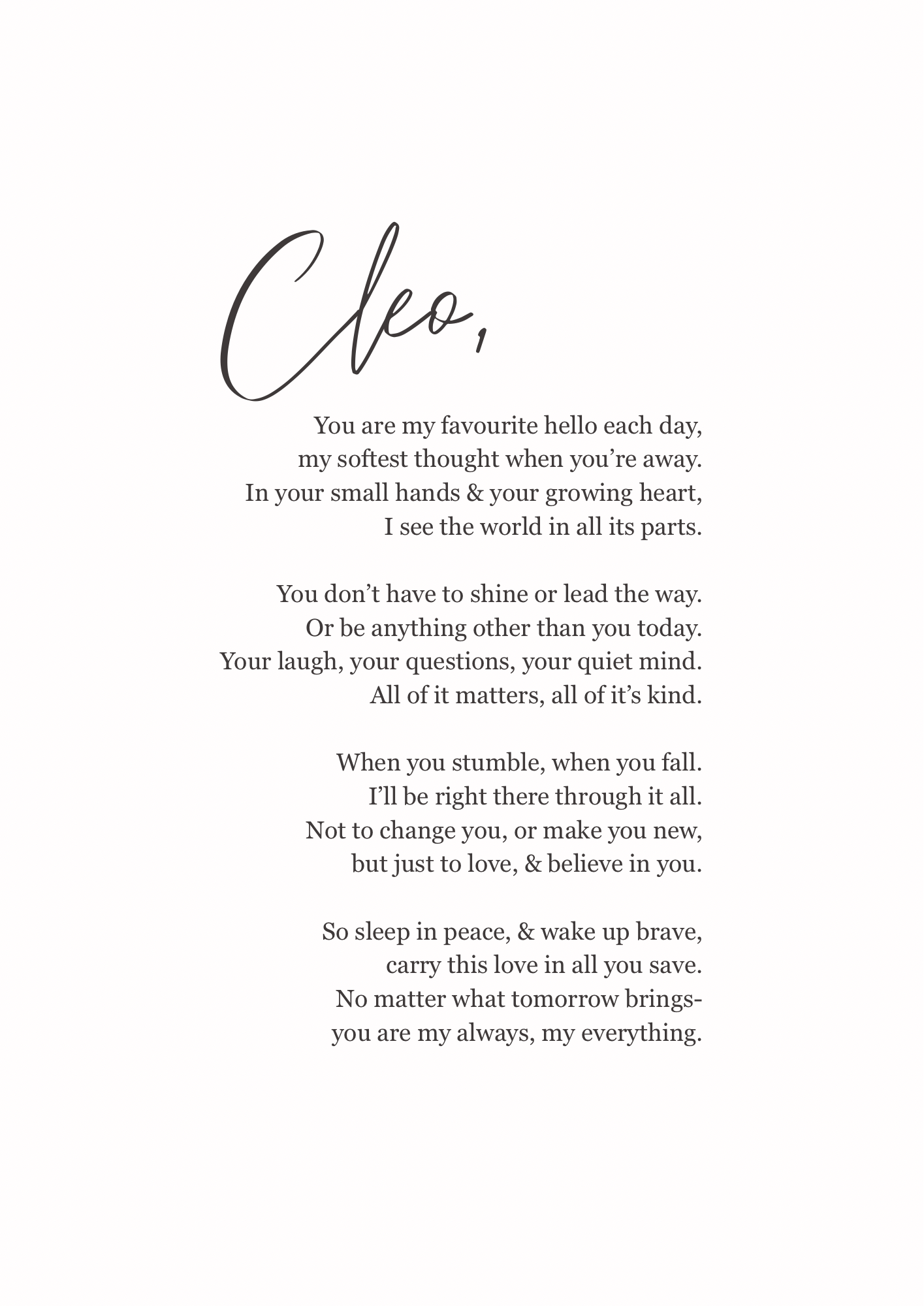 The Cleo- Personalised Poem