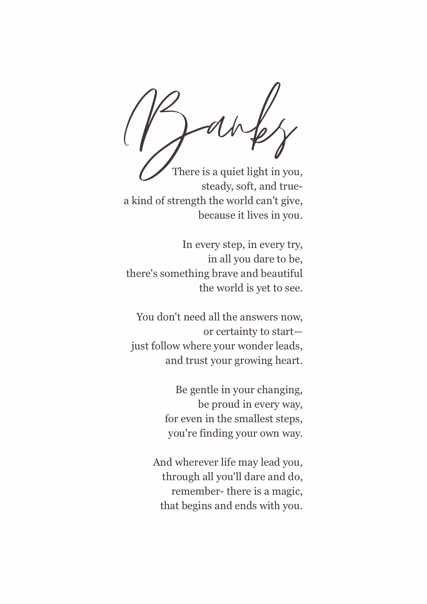 The Banks- Personalised Poem